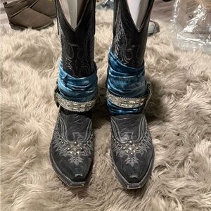 Women's Black and Blue Western Boots